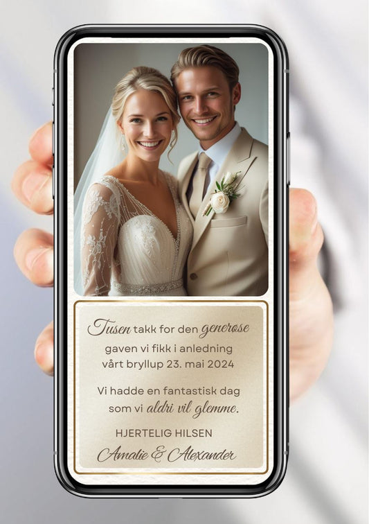 Takkekort bryllup beige minimalistisk - personlig design med ferdig tekstforslag - KISS DEKOR
