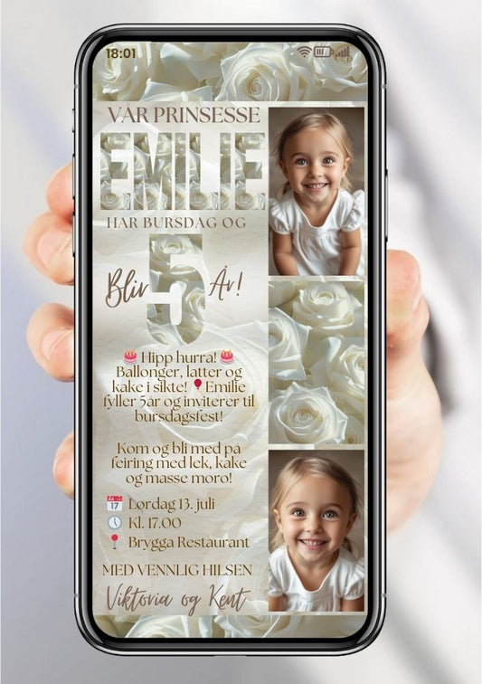 Bursdagsinvitasjon med bilde – personlig design til mobil