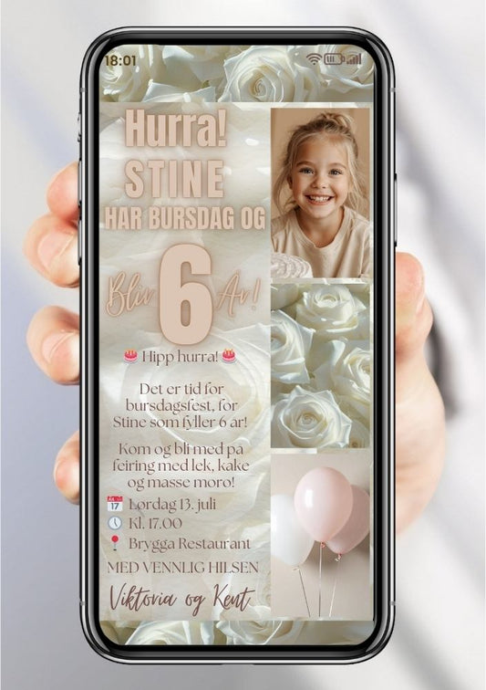 Bursdagsinvitasjon for barn – klassisk design til mobil