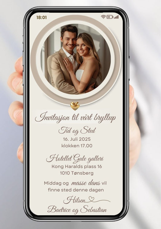 Bryllupsinvitasjon beige klassisk - personlig design med ferdig tekstforslag - KISS DEKOR