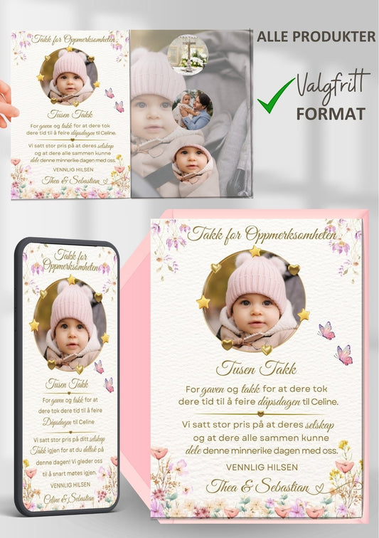 Dåpstakkekort print eller mobil