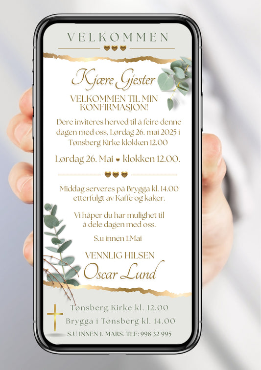 Konfirmasjonsinvitasjon minimalistisk - personlig design med ferdig tekstforslag - KISS DEKOR"