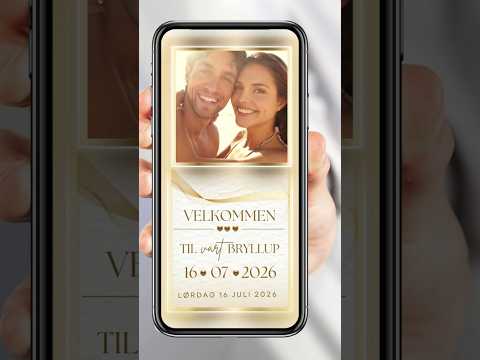 Bryllupsvideo invitasjon gull 9 sider med musikk - personlig design med ferdig tekstforslag - KISS DEKOR