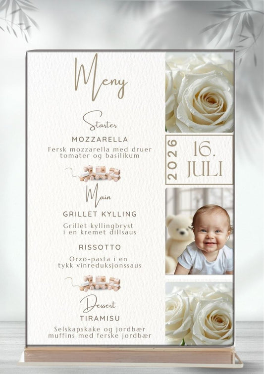Meny til dåp og navnefest - personlig og elegant design - KISS DEKOR