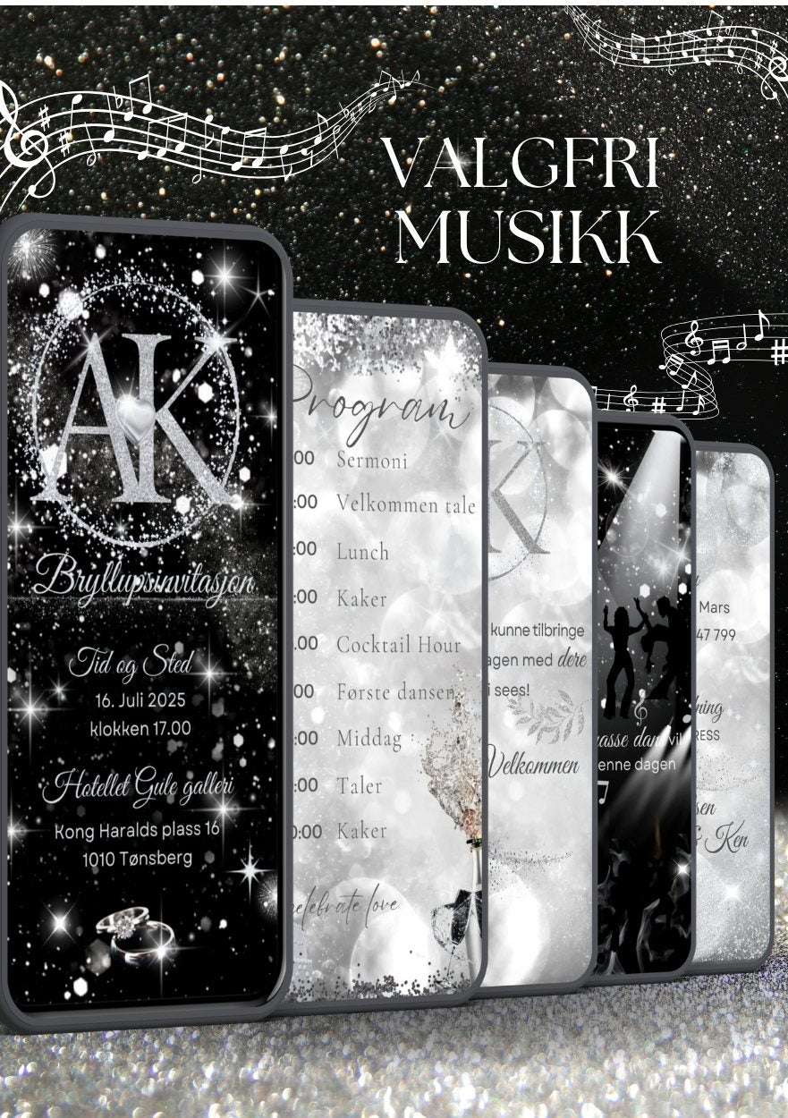 Bryllupsvideo invitasjon elegant med musikk - personlig design med ferdig tekstforslag - KISS DEKOR