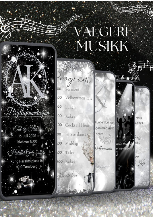 Bryllupsvideo invitasjon elegant med musikk - personlig design med ferdig tekstforslag - KISS DEKOR