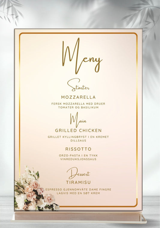 Meny til dåp og navnefest moderne - personlig og elegant design - KISS DEKOR