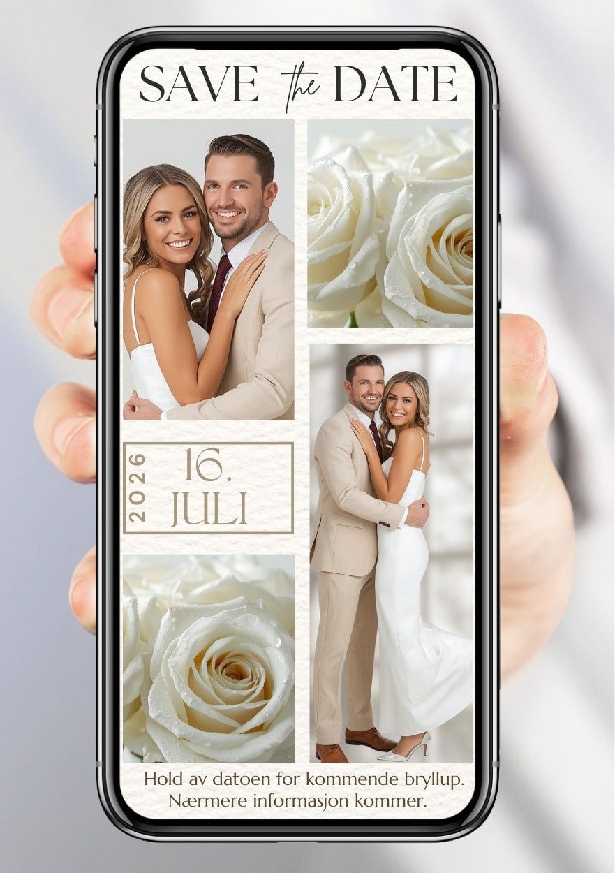 Save the Date vakker rose - personlig og elegant. Ferdig tekstforslag - KISS DEKOR